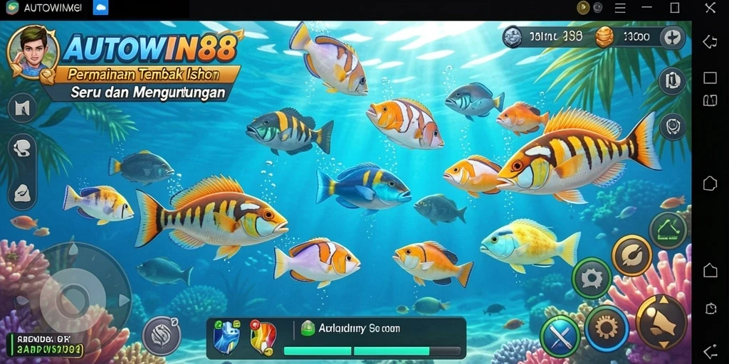 Screenshot AUTOWIN88 menampilkan aksi menembak ikan yang seru dan penuh warna.