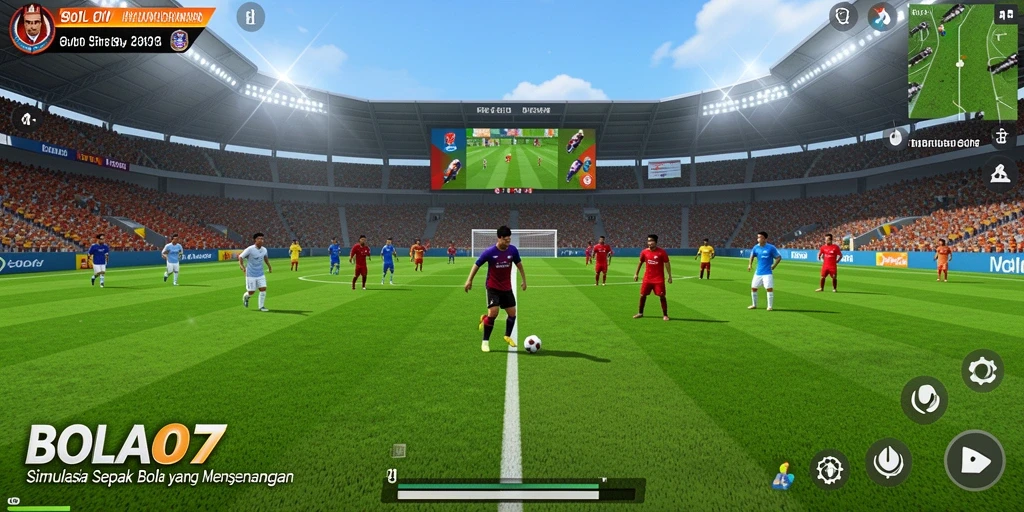 Tampilan utama screenshot BOLA07 menampilkan gameplay simulasi sepak bola yang seru.