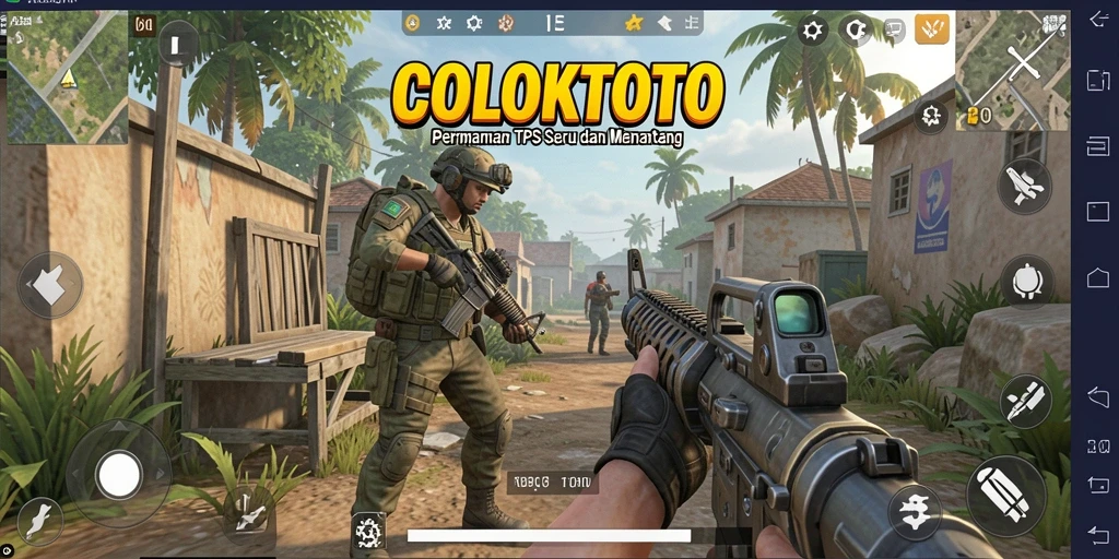 Screenshot gameplay COLOKTOTO menunjukkan aksi intens dalam pertempuran TPS.