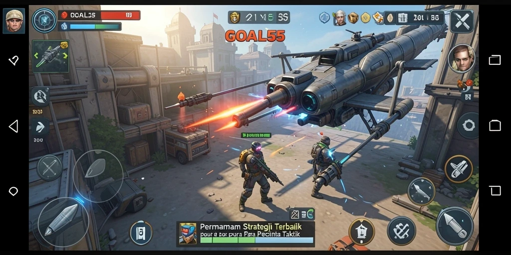 Screenshot gameplay GOAL55 menampilkan pertarungan strategis yang intens dan seru.