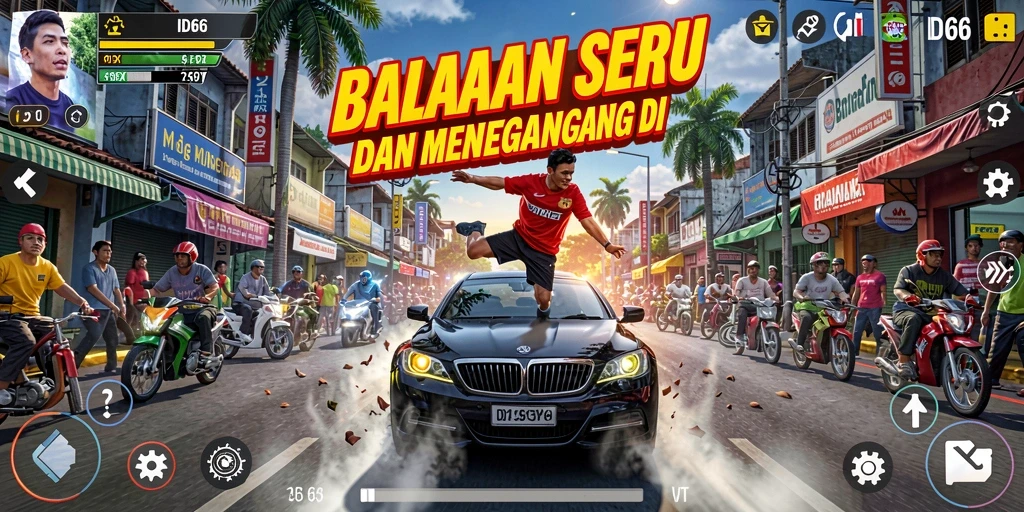 Gameplay balapan mendebarkan dalam ID66 dengan kendaraan berkualitas tinggi.