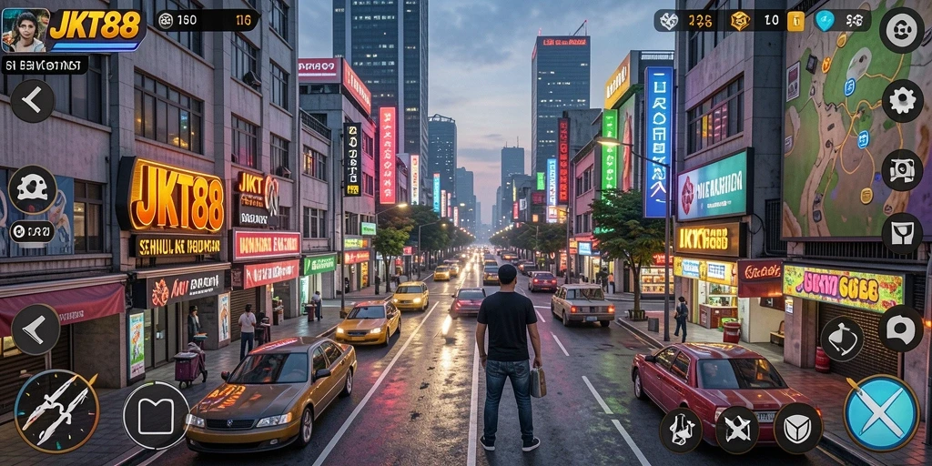 Screenshot gameplay JKT88 menunjukkan aktivasi membangun kota dengan grafis menawan.
