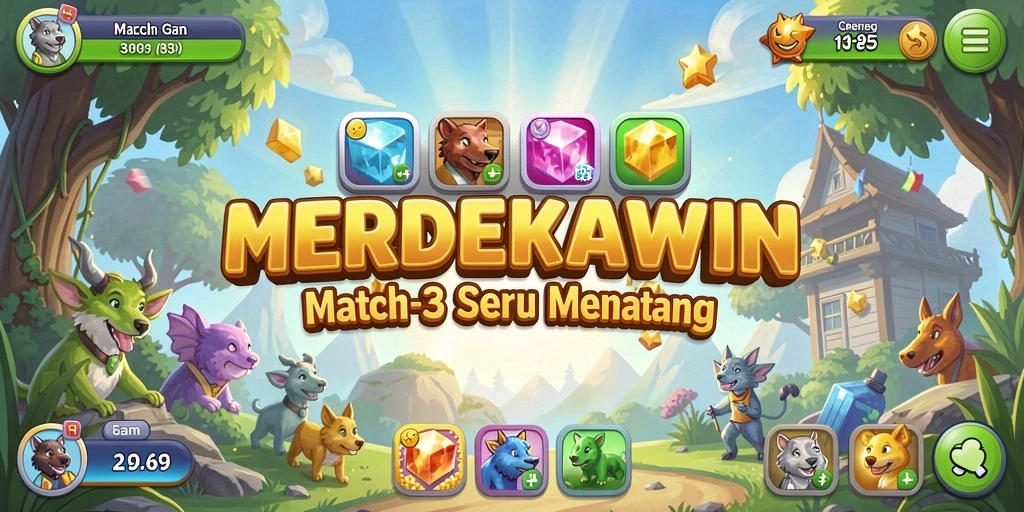 Screenshot gameplay MERDEKAWIN menunjukkan aksi seru game Match-3.