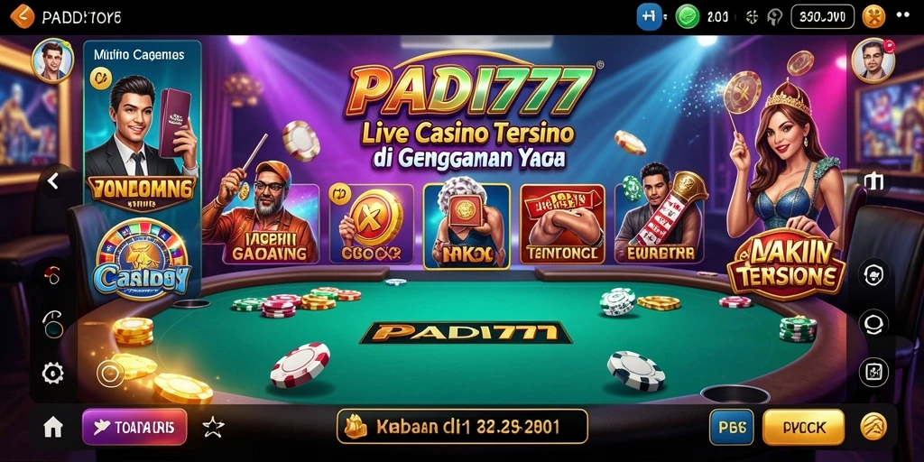 Tampilan interaktif permainan Live Casino yang mendebarkan di PADI777.