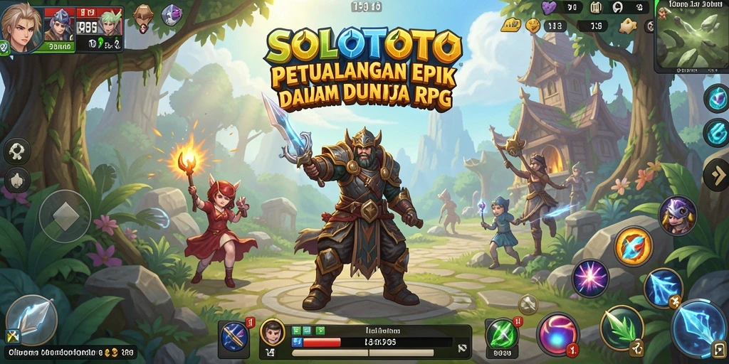 Tangkapan layar gameplay SOLOTOTO menampilkan karakter heroik dalam pertarungan melawan musuh.