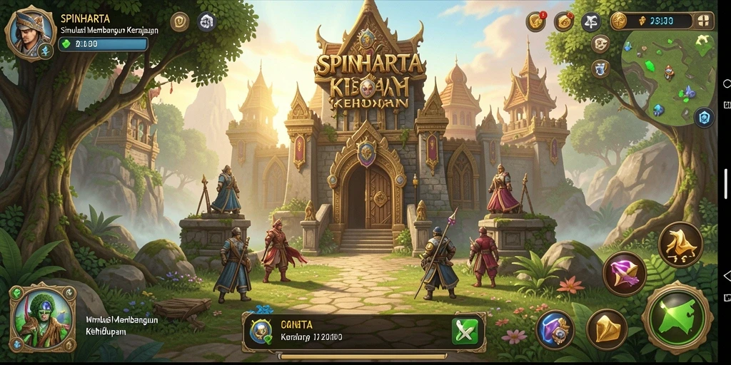 Tampilan gameplay di SPINHARTA yang penuh warna dan detail.