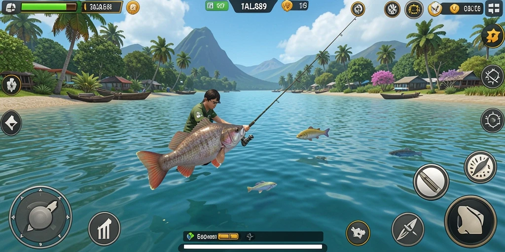 Screenshot menunjukkan aksi seru saat memancing di TALAS89.