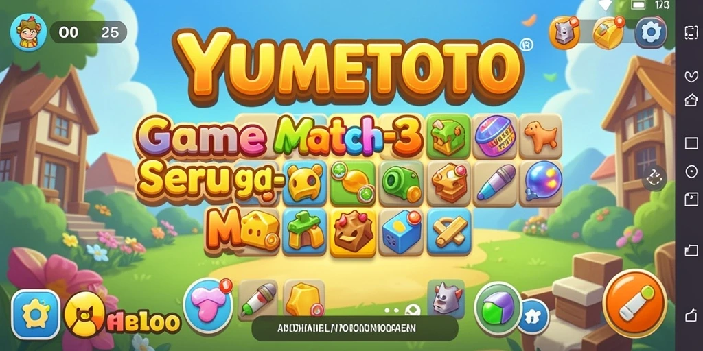 Tampilan gameplay Match-3 yang menarik dan penuh warna dalam YUMETOTO.